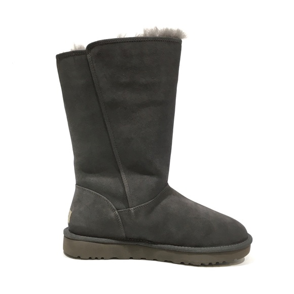 UGG KLEA BUCKLE BOOTS -CHARCOAL SUEDE / SHEEPSKIN TRIM -US 11 -NEW - Picture 4 of 9